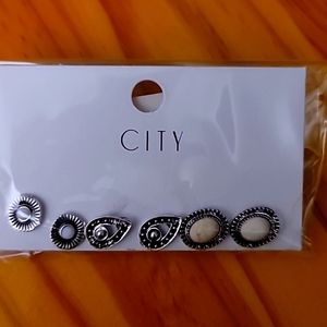 3 pairs small multi stone stud earrings